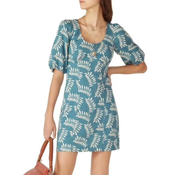 Parker Dresses & Skirts - Parker Cammi Dress Leaf Print Short Puff Sleeve Scoop Neck Mini Sheath Green 2